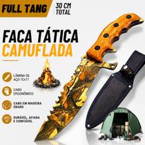 Faca Facão Tática Outdoor Aço D2 Serrilhada Full Tang Camuflada Cabo Madeira Faca Facão Tática Outdoor Aço D2 Serrilhada Full Tang Camuflada Cabo Madeira