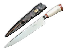 Faca Forjada Criolla Elmo Inox Alemão Cabo Canela de Avestruz e Madeira Muirapiranga 10 Pol