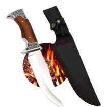 Faca Full Tang Aço Inoxidável Cabo Madeira para Churrasco e Camping G56