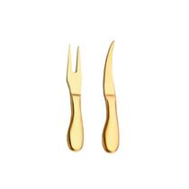 Faca Garfo Queijo Camarao Jogo Aço Inox Dourado 2un