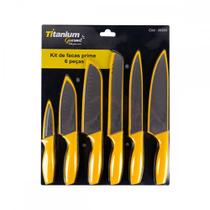 Faca Gourmet Titanium Kit 06Pc Amarelo 6890 Faca Gourmet Titanium Kit 06Pc Amarelo 6890