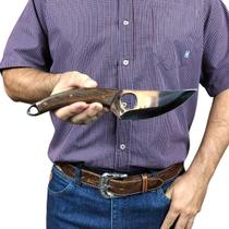 Faca inox 06 artesanal cabo madeira detalhe rustico + bainha de couro para cinto cozinha churrasco trabalho profissional