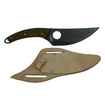 Faca inox 06 craquelada artesanal cabo madeira detalhe rustico + bainha de couro para cinto cozinha churrasco trabalho