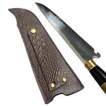 Faca Inox 10” Profissional com Cabo de Madeira Bainha Couro