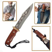 Faca Inox Cabo de Madeira Lamina Desenho Fulltang Churrasco