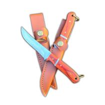 Faca Inox Cabo de Madeira Tamanho Médio Com Bainha de Couro