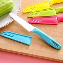 Faca Inox Cozinha Aço Portátil Colorida Lâmina Afiada Corta Fatia Legume Fruta Comida Capa Bainha