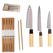 Faca Japonesa Sushi Sashimi Cozinha Peixes Hashi Madeira Kit Faca Japonesa Sushi Sashimi Cozinha Peixes Hashi Madeira Kit