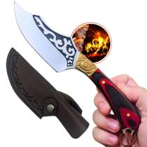 Faca Luxo Artesanal Inox 21cm com Cabo de Madeira Vermelho e Preto Bainha de Couro MD13VERMELHO