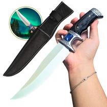 Faca Luxo Lâmina Premium Artesanal Cabo Pedra Luxo Azul Guarda-Dupla Fulltang Inox + Bainha TF12