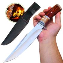 Faca Luxuosa Churrasco Caça e Pesca Cabo Artesanal Madeira e Metal + Bainha K315A