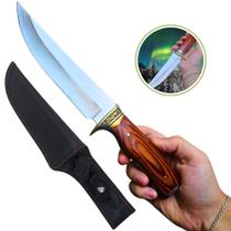 Faca Luxuosa Lamina Inteiriça Bainha Aço Inox Cabo em Madeira Detalhes Dourado Premium TF11