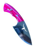 Faca Mini Campeira boi cabo rosa e bainha em couro