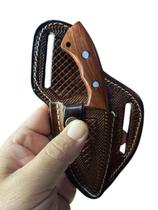 Faca mini campeira cabo em madeira e bainha em couro