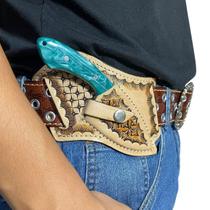 Faca mini campeira de inox 420 bainha de couro luxo