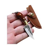 Faca Mini De Madeira Cor Latão Portátil Com Lâmina Pequena Reta E Estojo De Couro Para Camping EDC Faca Mini De Madeira Cor Latão Portátil Com Lâmina Pequena Reta E Estojo De Couro Para Camping EDC