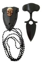 Faca Mini Punhal Caveira Militar Adaga Lâmina Afiada Com Corrente Push T Dagger Fulltang Dog Tag