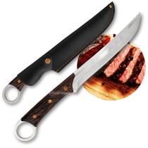 Faca Multiuso Aço Inox Lâmina Lisa com Furinho Para Pendurar Cabo Madeira SLKLAF62