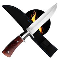 Faca Multiuso lâmina lisa inox com guardamão reforçado e cabo madeira sofisticado SLKA30