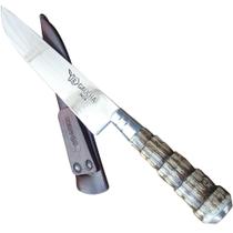 Faca N 7 Aço Inox Cabo Rabo De Tatu E Bainha Couro Churrasco