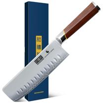 Faca Nakiri HOSHANHO 7 Polegadas, Faca de Chef Japonesa em Aço Carbono Alto Forjada à Mão, Faca Multiuso para Carne e Legumes com Cabo de Madeira de Sândalo Vermelho e Caixa para Presente