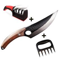 Faca Olho de Tigre Rústica Artesanal Angus King + Afiador Amolador 3 em 1 + Garra de Urso Kit Churrasco Presente Faca Olho de Tigre Rústica Artesanal Angus King + Afiador Amolador 3 em 1 + Garra de Urso Kit Churrasco Presente