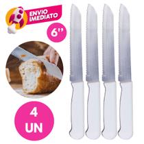 Faca Pão Profissional 6” Aço Inox Cabo Branco Serra Cortar Pães Caseiros Padarias Kit 2, 3 Ou 4 Un
