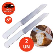 Faca Pão Profissional 6” Cabo Branco Aço Inox Lâmina Serrilhada Cortar Pão Caseiro Padaria