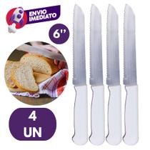 Faca Pão Profissional 6” Lâmina Serrilhada Cabo Branco Aço Inox Cortar Pães Caseiros Padaria
