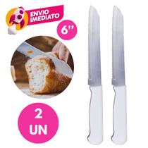 Faca Pão Profissional 6 Polegadas Aço Inox Cabo Branco Serra Cortar Pães Filão Caseiros Padarias