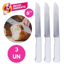 Faca Pão Profissional 6 Polegadas Aço Inox Cabo Branco Serra Cortar Pães Filão Caseiros Padarias