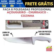 Faca Para Açogueiro Churrasco Cozinha Cabo Branco 8" Chef 33cm Faca Para Açogueiro Churrasco Cozinha Cabo Branco 8" Chef 33cm