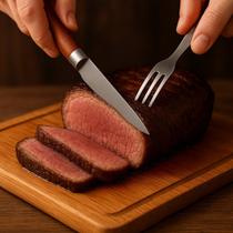 Faca Para Carne Churrasco Serrilhada Ponta Fina Aço Inox Cabo Madeira Cozinha