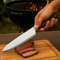 Faca Para Churrasco Aço Inox Cabo Madeira Corte Preciso Carnes Profissional Faca Para Churrasco Aço Inox Cabo Madeira Corte Preciso Carnes Profissional