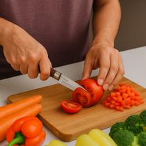 Faca Para Descascar E Cortar Legumes Frutas Aço Inox Cabo Madeira Lamina Lisa Corte Preciso Cozinha