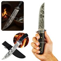 Faca Para Pescaria e Churrasco Lamina Trabalhada em Aço Inox Cabo de Madeira e Bainha TB092040