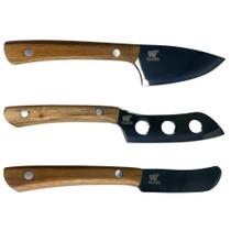 Faca Para Queijo Com 3 Peças Duros Moles E Espátula Em Aço Cabo Madeira Teca Carmel