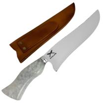 Faca Picanheira Inox Artesanal 8' Curva Cabo Madeira Osso Resina Premium Cortes Carne