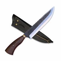 Faca Picanheira Patron 8" Aço Inox 2mm Cabo Madeira Nobre + Bainha Couro Artesanal