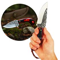 Faca Premium de Caça com Lâmina Forjada em Aço Decorado e Cabo Resistente MD9 Faca Premium de Caça com Lâmina Forjada em Aço Decorado e Cabo Resistente MD9