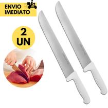 Faca Profissional 10" Cozinha Açougue Chef Inox com Cabo Branco Lâmina de Aço Inox Churrascaria Casa