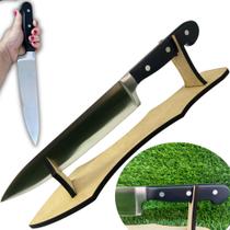 Faca Profissional Afiada Cabo Madeira Cozinha Cozinheiro Chef Churrasco + Suporte Expositor MDF