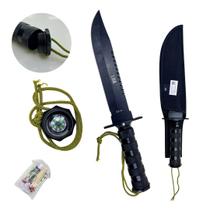 Faca Rambo Preta Com Kit de Sobrevivência Lâmina Inox e Bainha - Luatek