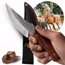 Faca Rústica Churrasco Full Tang Aco Inox 20 cm Cabo Madeira Antiderrapante Bainha Nylon Corte Profissional BBQ Camping Duravel