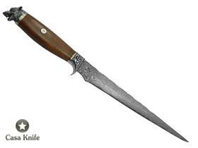 Faca Sangradeira Montecristo para colecionador em aço damasco. Emp. em madeira sucupira, 41 cm Faca Sangradeira Montecristo para colecionador em aço damasco. Emp. em madeira sucupira, 41 cm