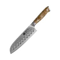 Faca Santoku De 7.1 Polegadas Em Aço Damascus 10Cr15CoMov Com Cabo Em Madeira De Sycamore Luxuosa