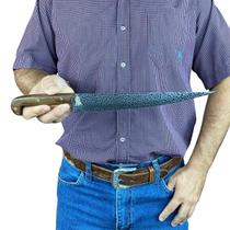 Faca sorocabana craquelada mata porco artesanal lâmina inox cabo madeira rustico + bainha couro para cozinha churrasco