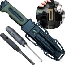 Faca Tática Militar Especial C/ Bainha Equipada C/ Bussola Amolador Apito Pederneira E Quebra Vidro