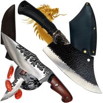Faca Tática Sobrevivência Cutelo Dragão Aço Carbono Forjado Artesanal Ultra Afiado Full Tang Camping Caça Pesca Aventuras Com Bainha