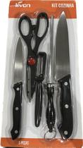 Faca Tesoura Descascador Amolador Inox com Cabo Preto Conjunto para Cozinha 5 peças Faca Tesoura Descascador Amolador Inox com Cabo Preto Conjunto para Cozinha 5 peças